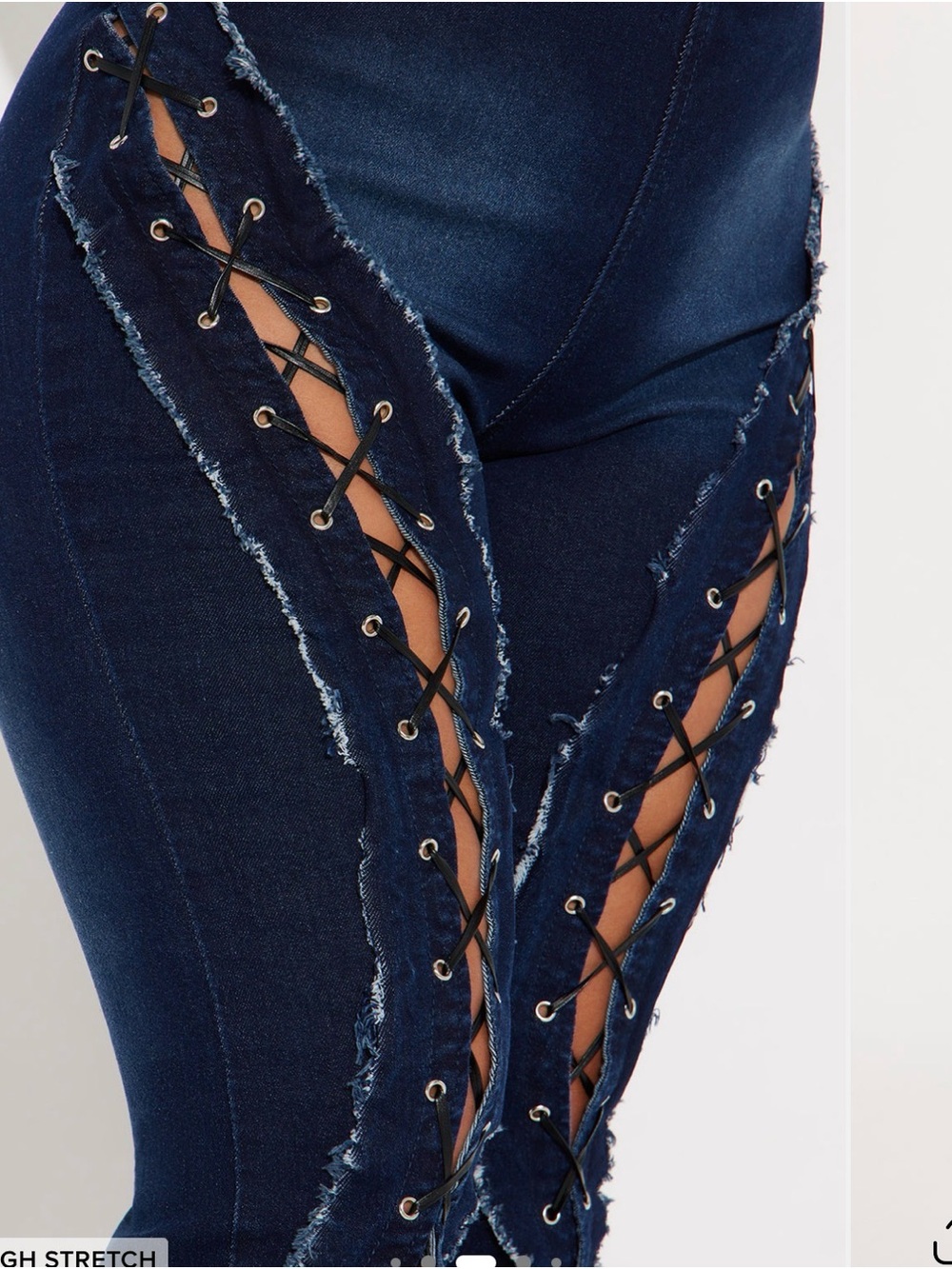 Fashion Nova Dark Blue Lace-Up Distressed Wide Leg Jeans